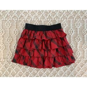 Ralph Lauren Girls Black Red White Plaid Tartan Tiered Ruffle Skirt Size 6